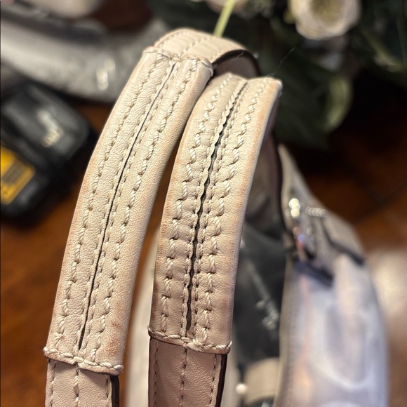 Coach North South Optic Linen Hobo Bag Gray Tan Peach Ivory A1260-F19268 - Picture 6 of 11